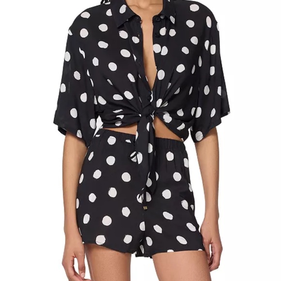 EUC Kate Spade Cover Up Black and White Polka Dot Tie-Front Set XL - Picture 1 of 6